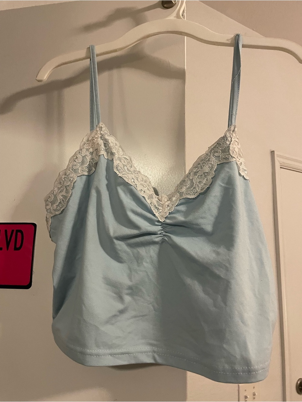 SHEIN Light Blue Lace Trim Cami Top Size Large